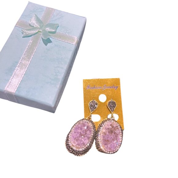 Amethyst Crystal Pendant Charm Earrings NWT - Picture 3 of 7